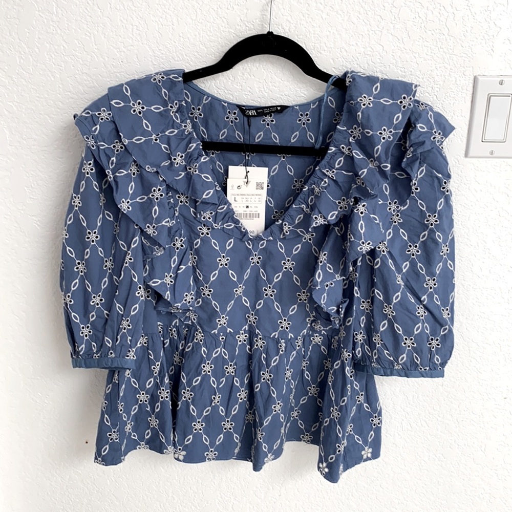 NWT Zara floral blue blouse